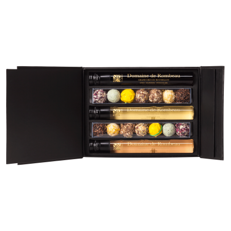 Luxury Giftbox met 3 tubes wijn en chocolate truffels